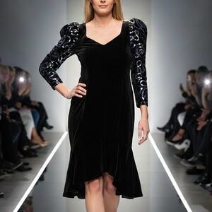 Dave & Johnny Velvet Sequin Puff Sleeve Dress Avant Garde Vintage Size L